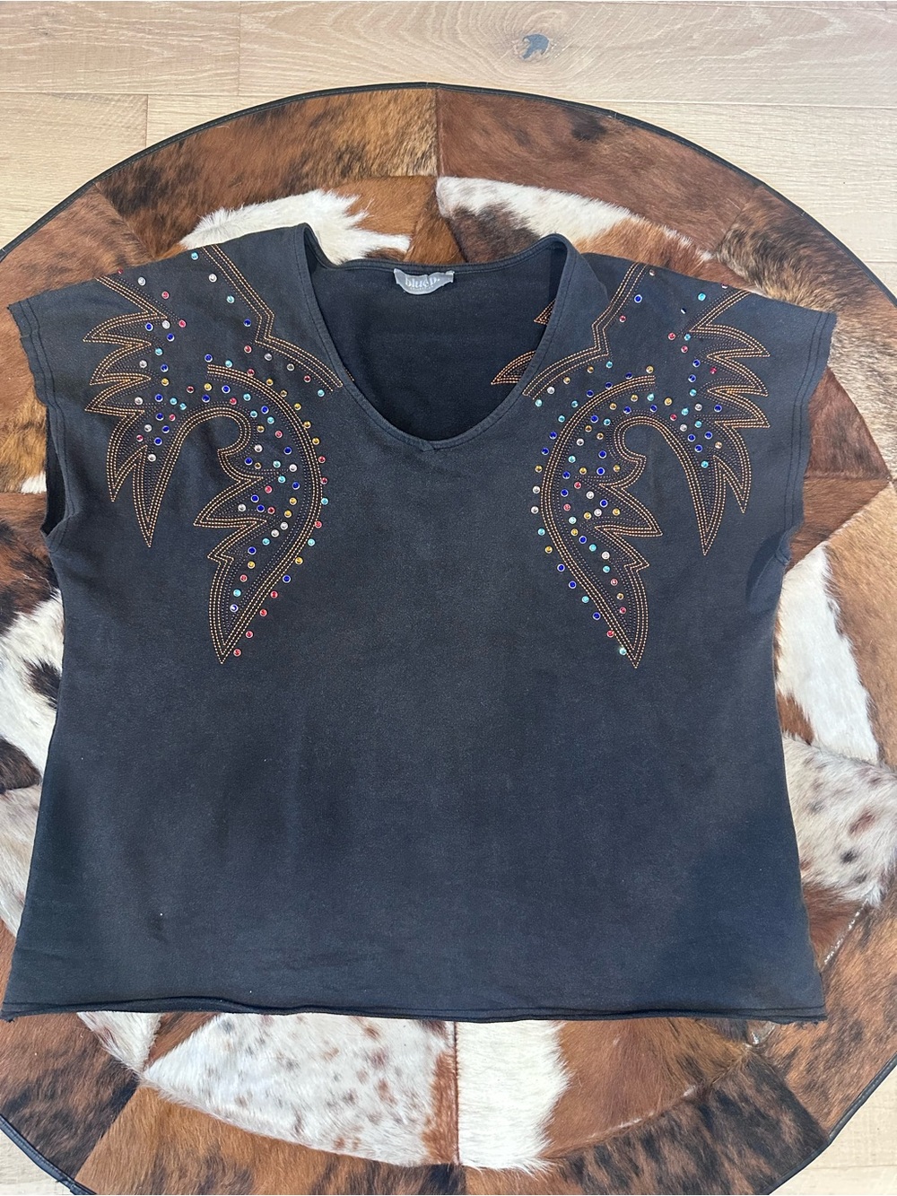 Blue B Black Embellished Scoop-Neck Top